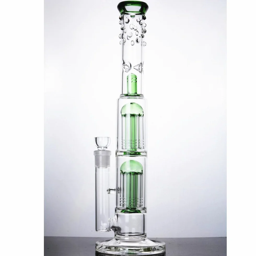RORA Glass Bong Double Tree Cupula Cafetera Pipa De Agua 18mm Bowl Waterpipe 16" Alto Verde