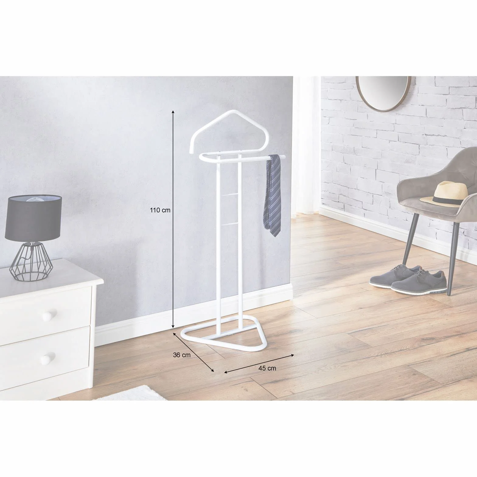 IDIMEX Camilo Dressboy Organizador Ropa para hombre y mujer con percha soporte de bolsillo lacado en blanco