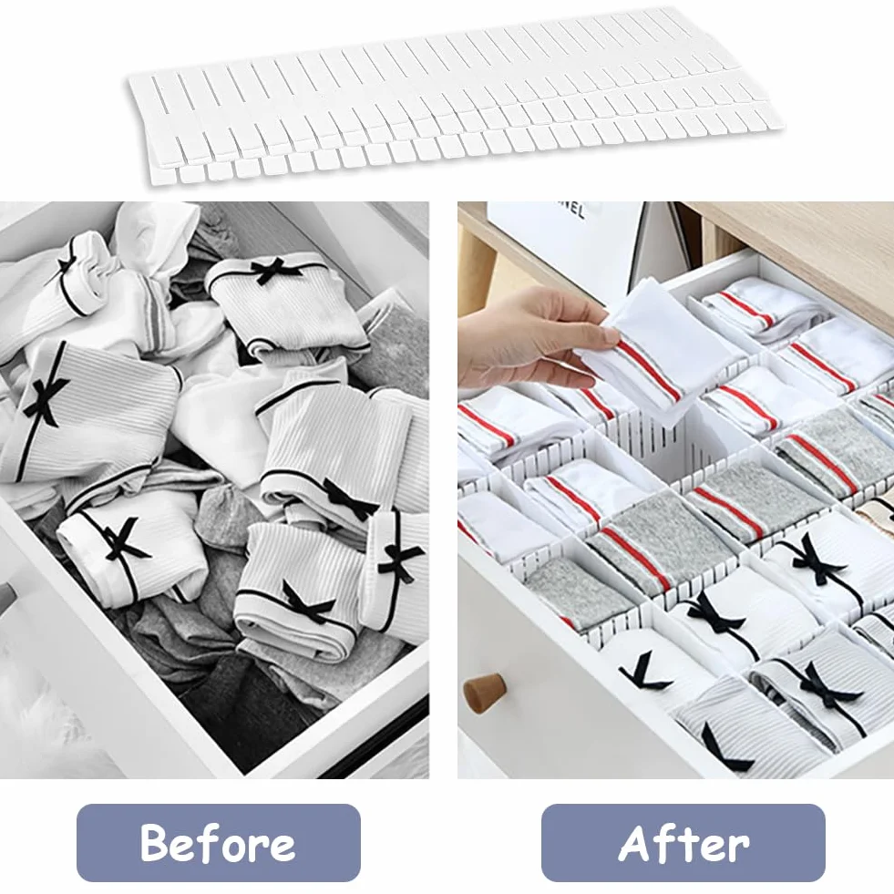 HOTUT Separadores para Cajones,16pcs Separadores de Cajones Ajustable,Organizadores de Cajones de Plástico 32x7cm,Separador de Armario Divisores para Maquillaje, Joyas, Dormitorio, Baño, Oficina