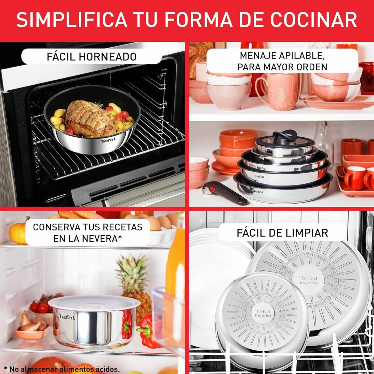 Tefal Ingenio Emotion Juego 3 Sartenes 22/24/28 cm Mango extraíble Apto inducción antiadherentes revestimiento titanio Thermo-signal