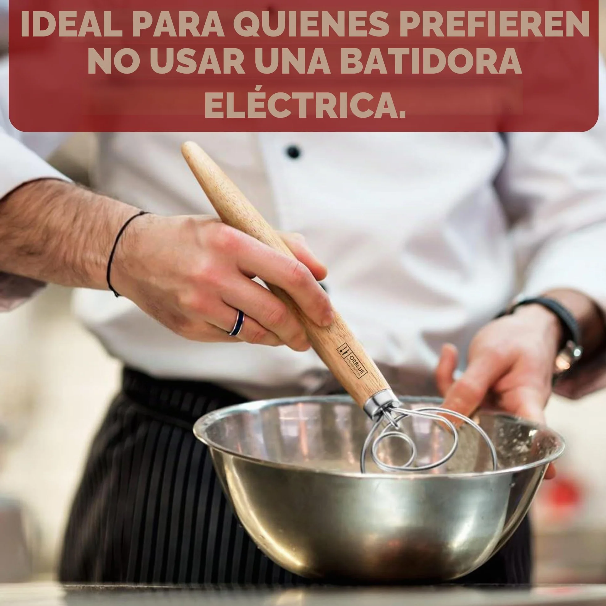 ORBLUE Batidor Danés Set 2 Piezas Mezclador Masa Manual Gancho