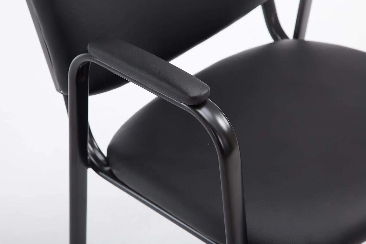 CLP Silla apilable Ken Pro con reposabrazos Acolchados, Silla de Conferencia apilable de Polipiel, Estructura Metalica Negra, hasta 150 kg, Color:Negro
