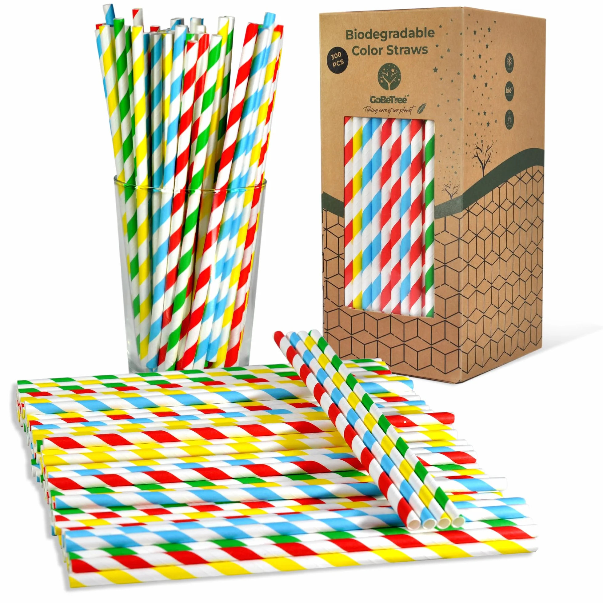 GoBeTree Pajitas de Papel Desechables Cartón Multicapa 20 cm Colores Variados para Café Té Cócteles