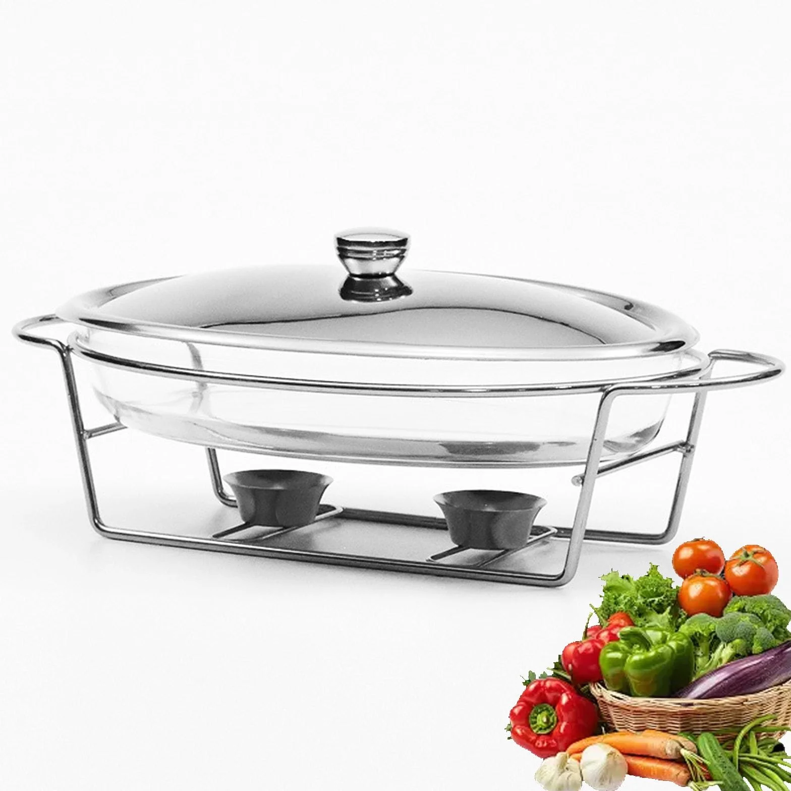 Juego de bufé de platos de roce, calentador de buffet de acero inoxidable con bandeja, sartén de tamaño completo y soportes de combustible para bodas, fiestas, banquetes y eventos de catering
