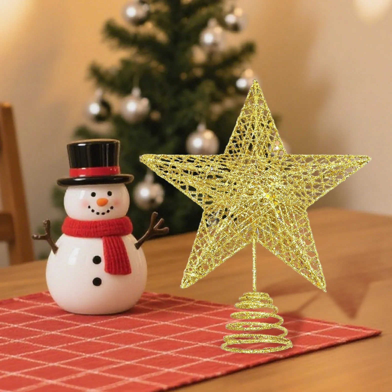 Estrella Arbol de Navidad Dorada, Grande Metal Brillante Estrella para Arbol de Navidad, Purpurina 20 cm Oro Estrellas Decoración Arbol de Navideño, Adorno Navideña para el Hogar