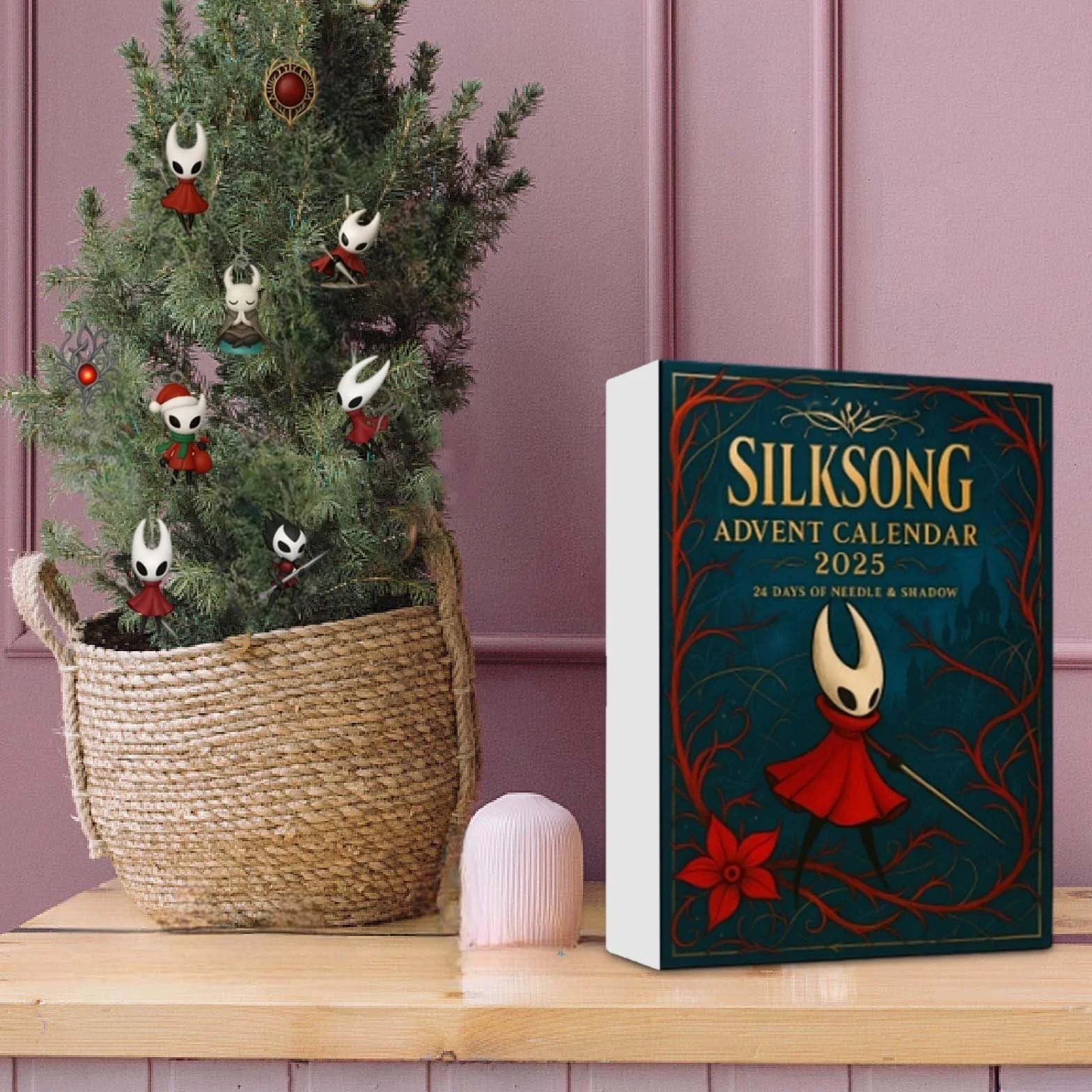 Hollow Knight Silksong Calendario de Adviento 2025, calendario de cuenta regresiva Navidad 24 días adornos árbol acrílicos 2D, colección llaveros regalo