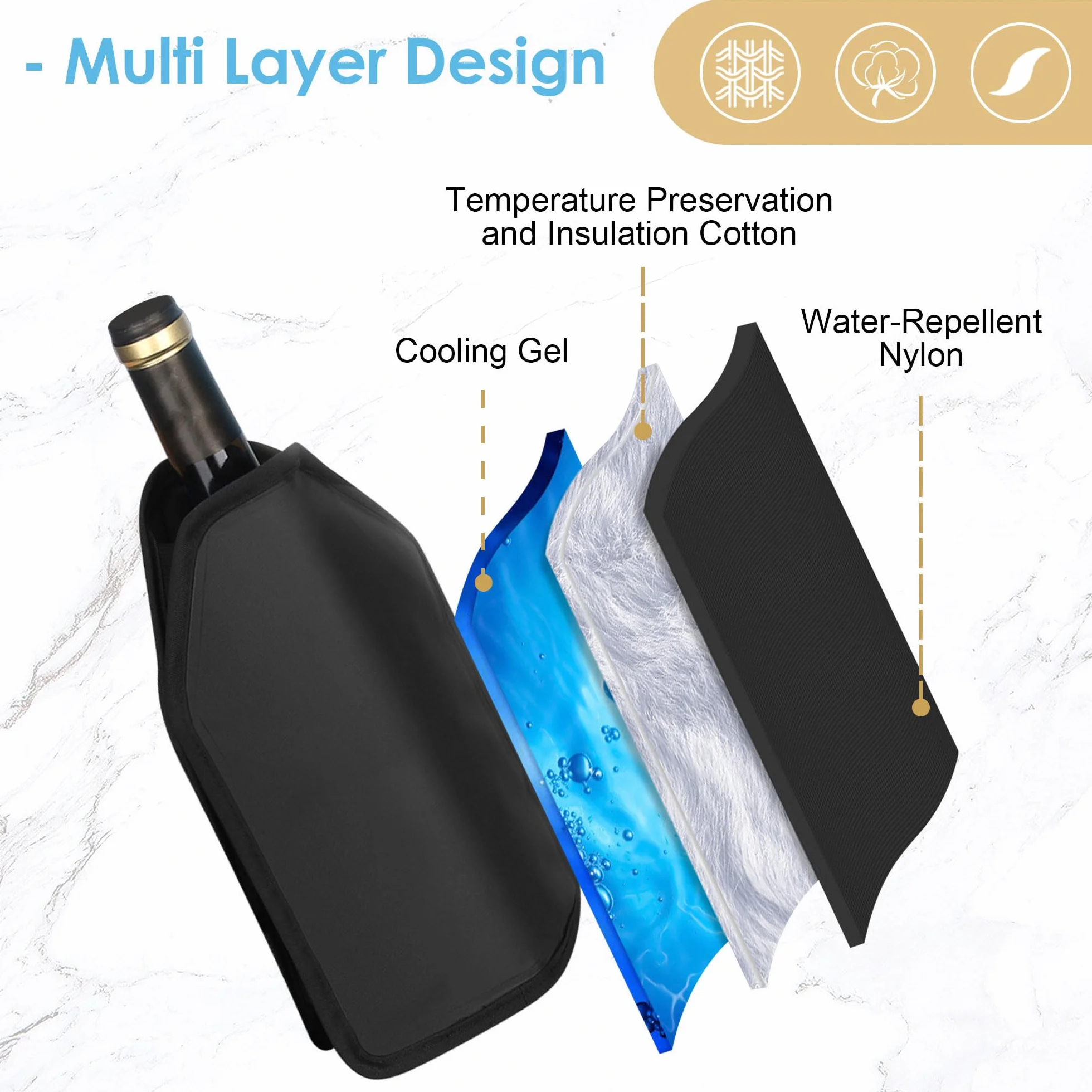 Gimars Funda Enfriadora de Botella de Vino, Enfriador Rápido con Gel Refrigerador para Vino Espumoso Champán Cerveza