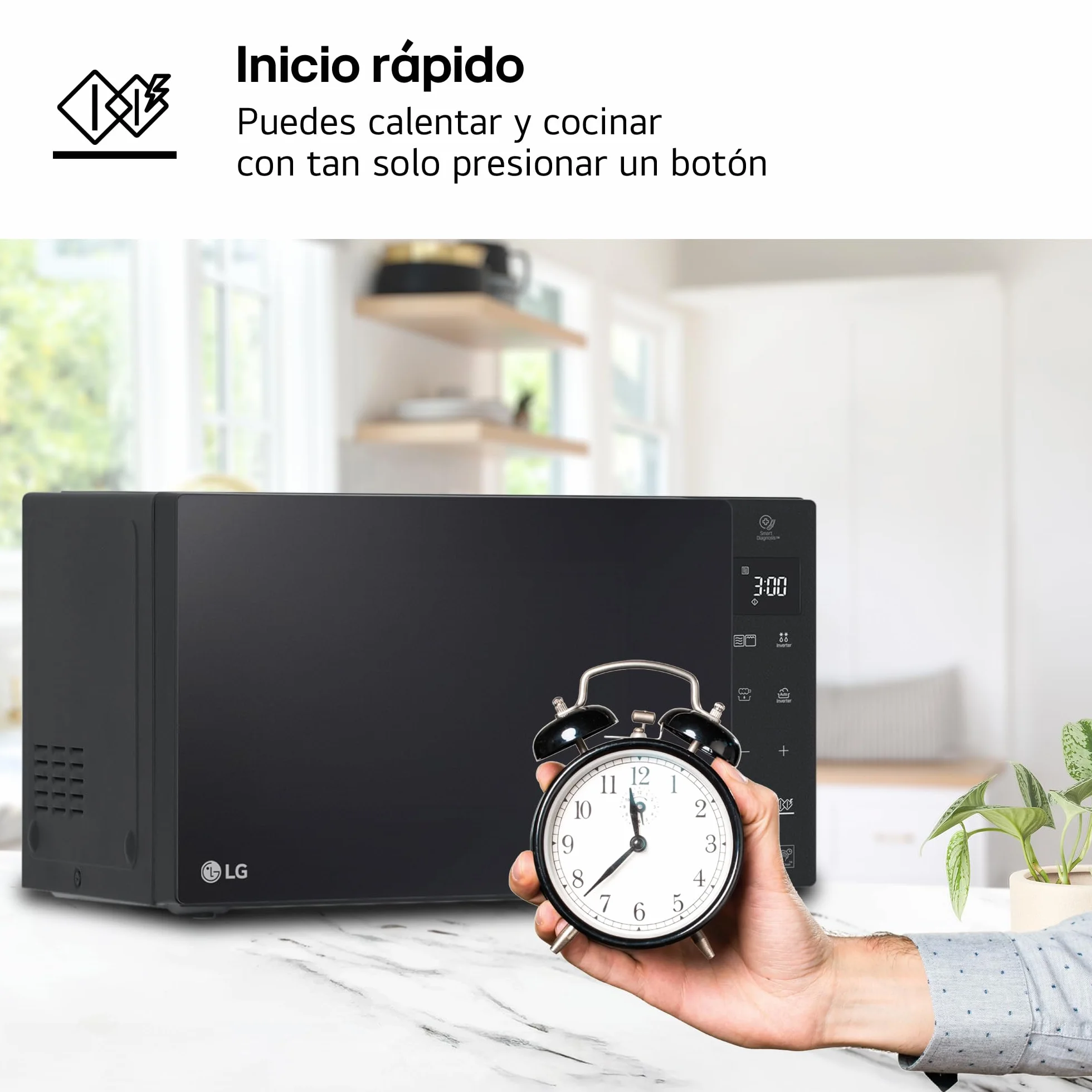 LG MH7235GPS - Microondas con Grill 2 en 1, 32L, Smart Inverter 1200 W, Panel Táctil y Giratorio, Cocina Rápida y Uniforme, Display LED, Easy Clan, Ahorro Energético, Negro