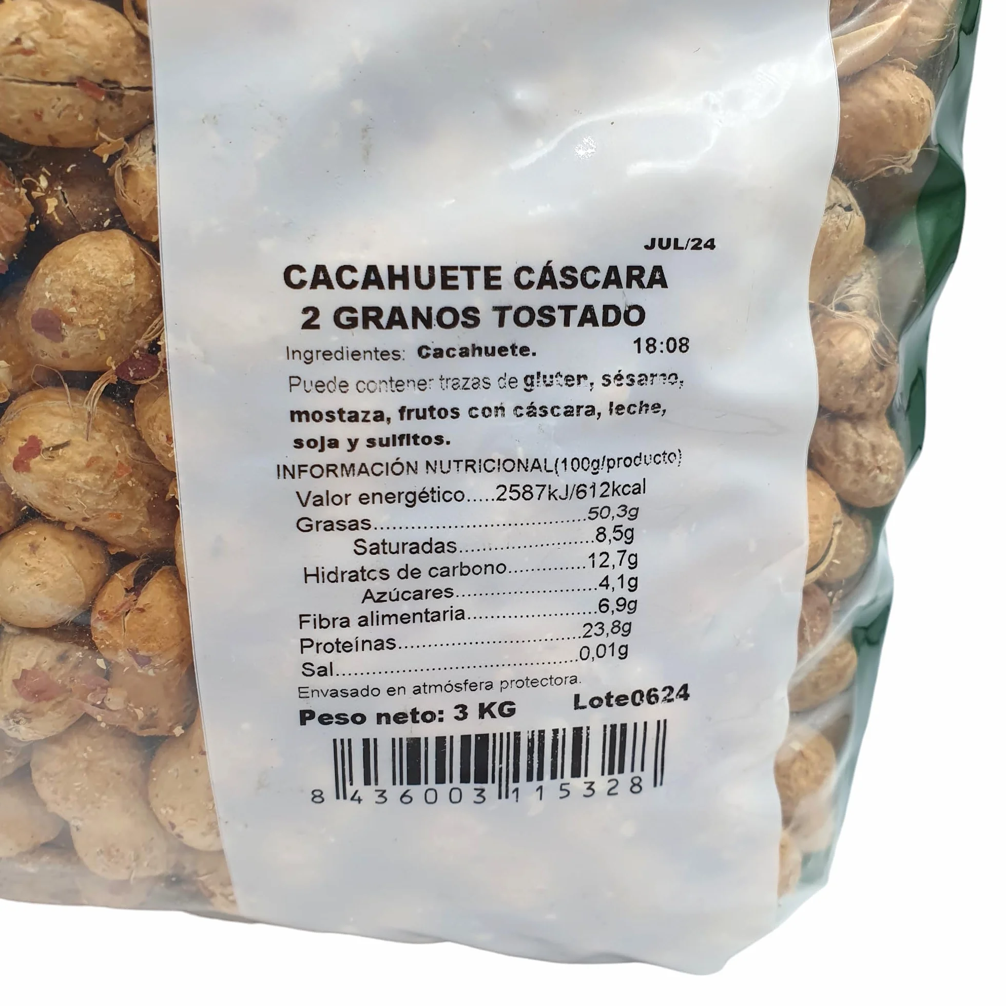 La Albufera Cacahuete Cascara Tostado Sin Sal - Bolsa 3 Kg - Cacao Cascara Tostado