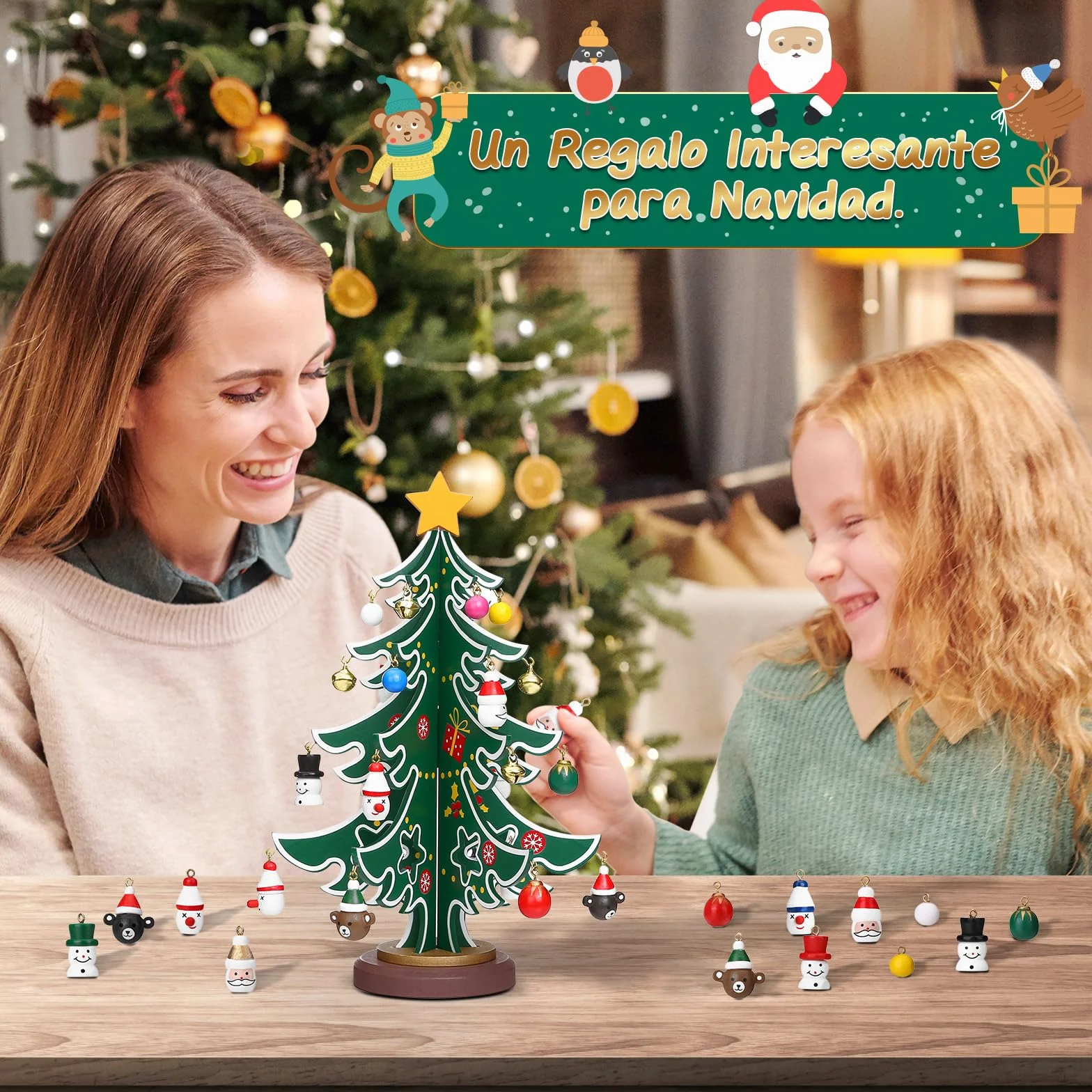 LIHAO Mini Árboles de Navidad de Madera Calendario de Adviento 24cm