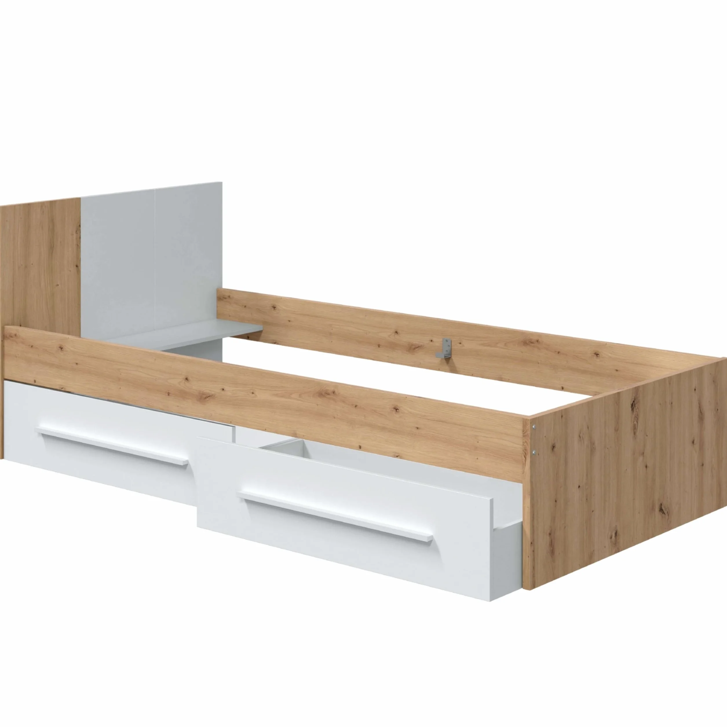 Habitdesign – Cama Individual Juvenil con 2 Cajones, Reversible, Color Blanco Artik y Roble Nodi, 196x97x77 cm – Modelo Noa (Sin Somier)