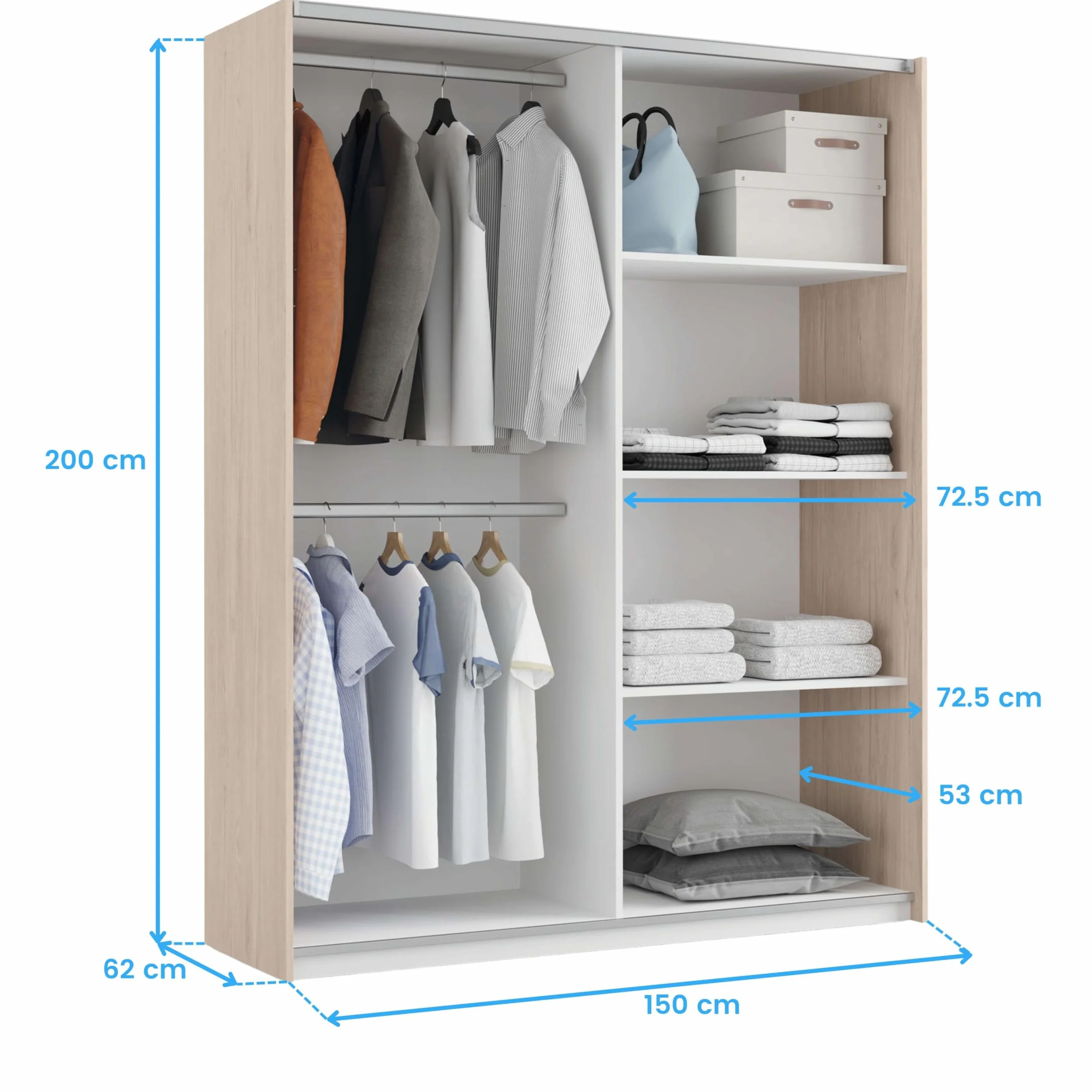 Miroytengo Pack Habitación Matrimonio Onix Blanco Y Roble Camas 150 cm (cabecero+mesitas+Armario)
