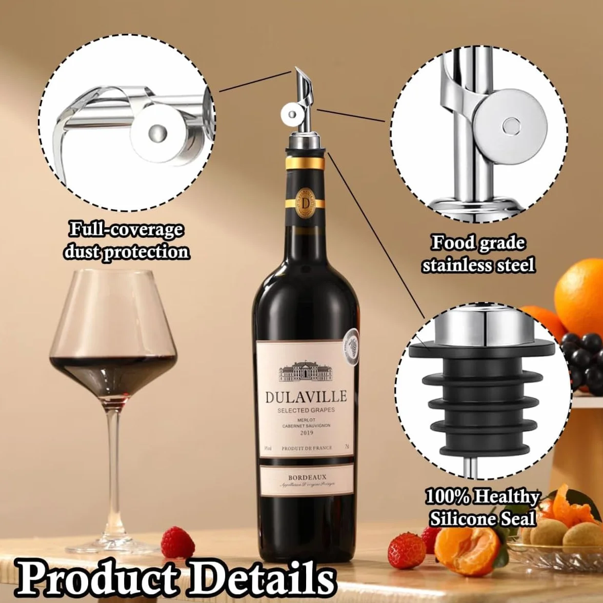 Vertedor de Aceite de Oliva Acero Inoxidable Anti-Fugas Anti-Oxidación Dosificador Boquilla Plegable 2 Unidades
