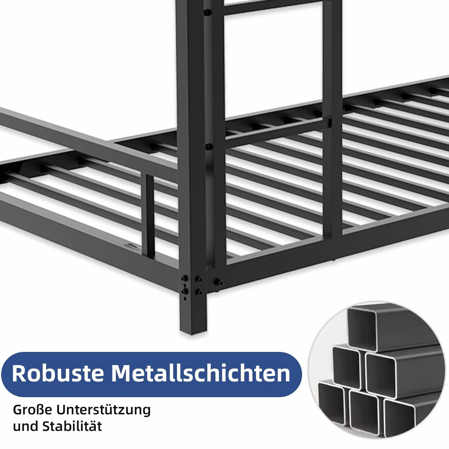 Lubvtti Litera para niños/adolescentes/adultos, cama para niños de 90 x 190 cm, de metal, con escalera y barandilla (C-negro)