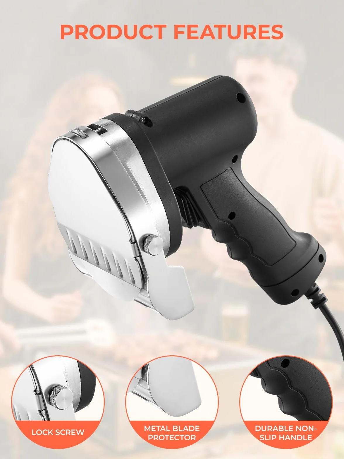 FOHERE Cortadora De Kebab Eléctrica, Cortadora De Shawarma De 80W con 2 Cuchillas, Máquina De Cuchillas Ajustable De 0-8 Mm De Grosor, para Kebab Turco Y Cordero, para Restaurante, Snack-Bar