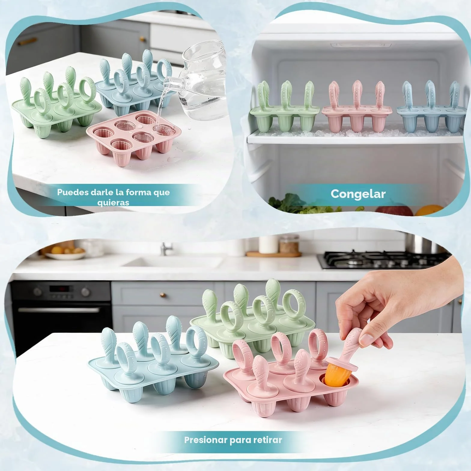 Molde Helado para Bebé, 6X 17ml Mini Moldes Helados con Palos Dentición, Silicona Libre de BPA