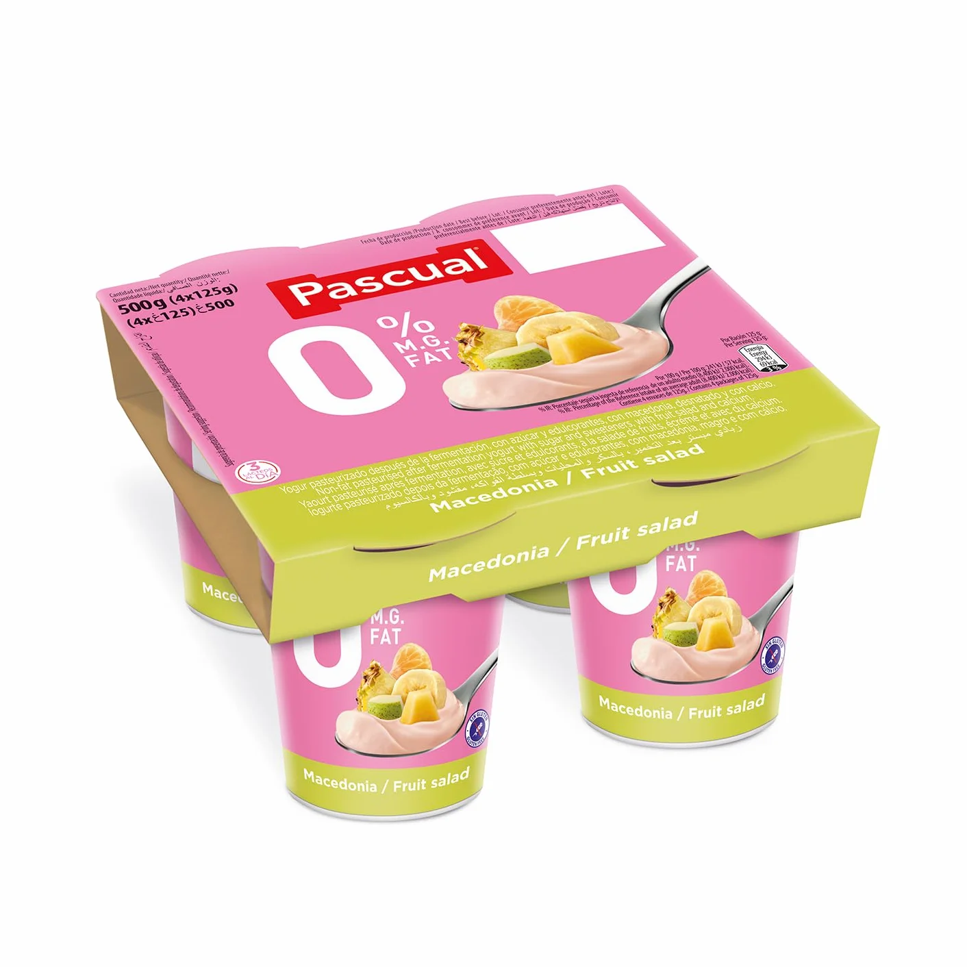 Pascual Yogur Desnatado Sabor Macedonia Caja 6 Pack 4 x 120g Total 24 uds