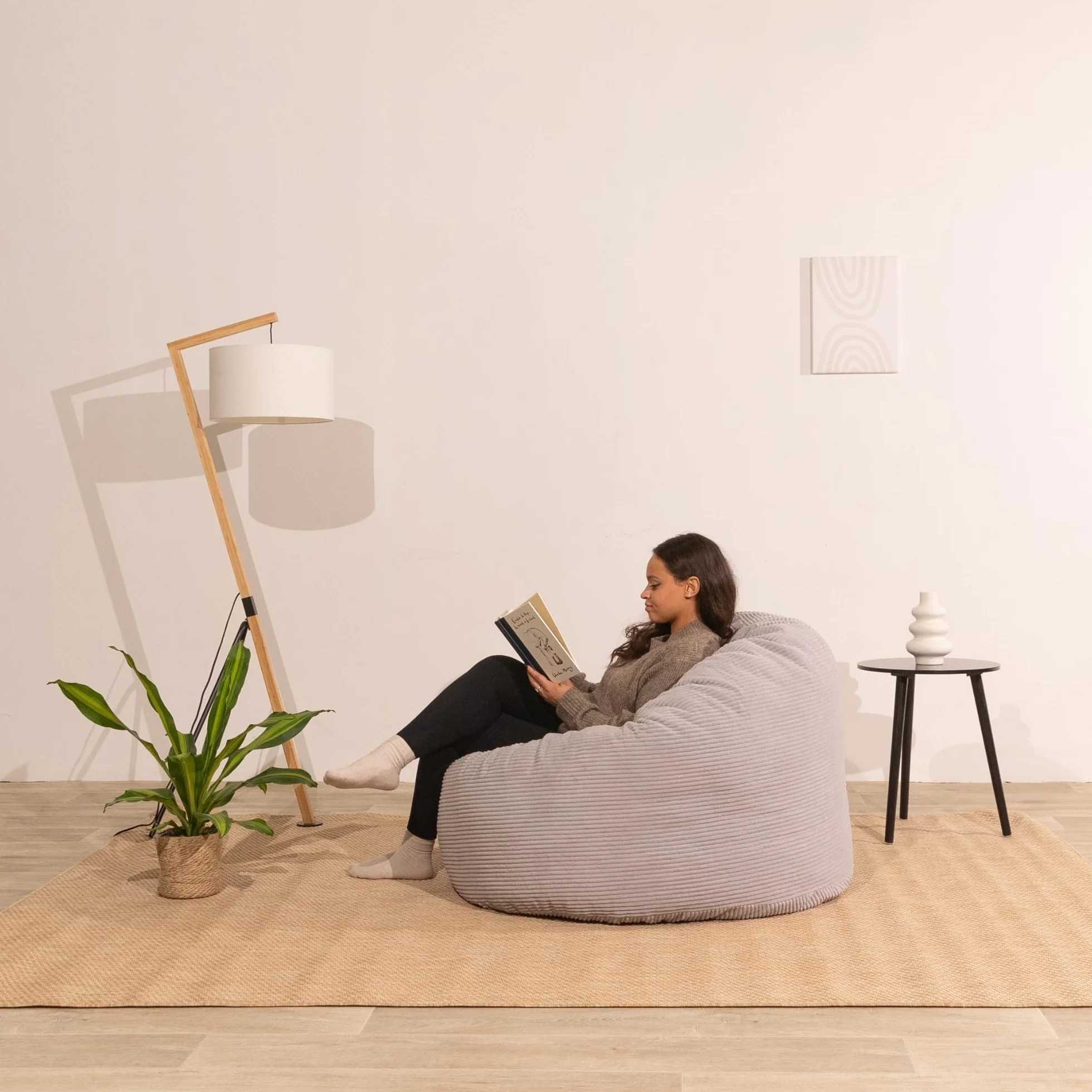 bananair - Puff Salón de Pana Ancho - Suave y Confortable - Puff Pera con Relleno de Espuma Incluido, Óptimo Apoyo para la Espalda - Bean Bag, Sofa Puff Gigante Muy Cómodo (100 cm, Gris Claro)