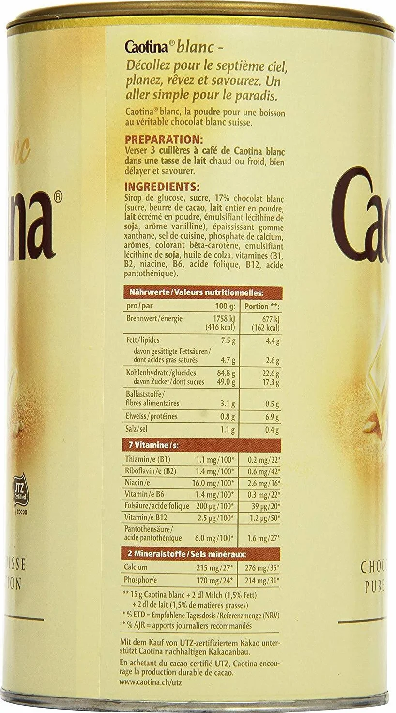 Caotina Original Chocolate Tin White + Milk, 2 Pack (2x500g)