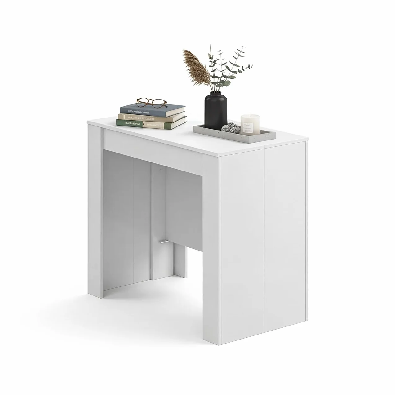 duehome | Mesa de Comedor, Consola, Mesa Extensible, Mesa para Salon, Recibidor o Cocina, Acabado en Blanco Artik, Modelo Denis, Medidas: 50-235 cm (Largo) x 90 cm (Ancho) x 78 cm (Alto)