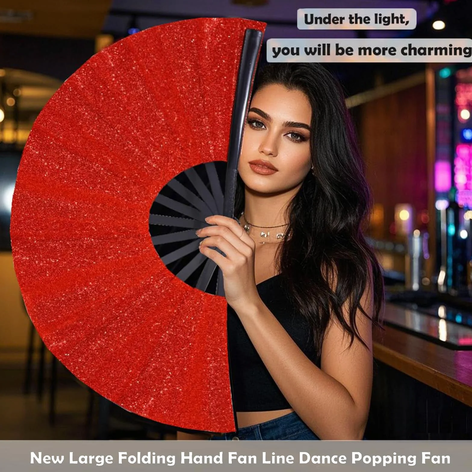 Abanico Plegable Purpurina Roja Clack Baile Fiesta Eventos Retro Rave