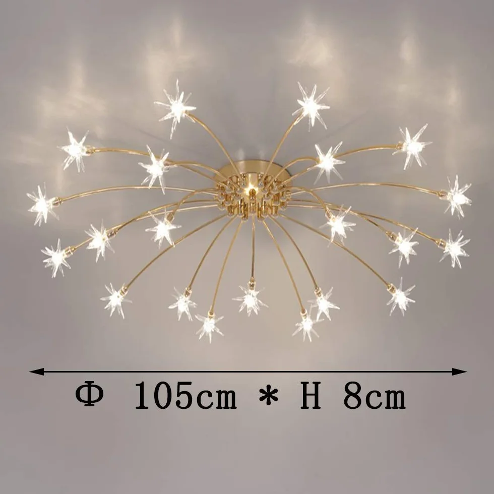 Lámpara de Techo de Salón Lámparas Dorado Restaurante Luz de Techo Dormitorio Led Vidrio Estrella Decor Ligero Plafón Romántico Luces Niños Cocina Candelabro de Techo
