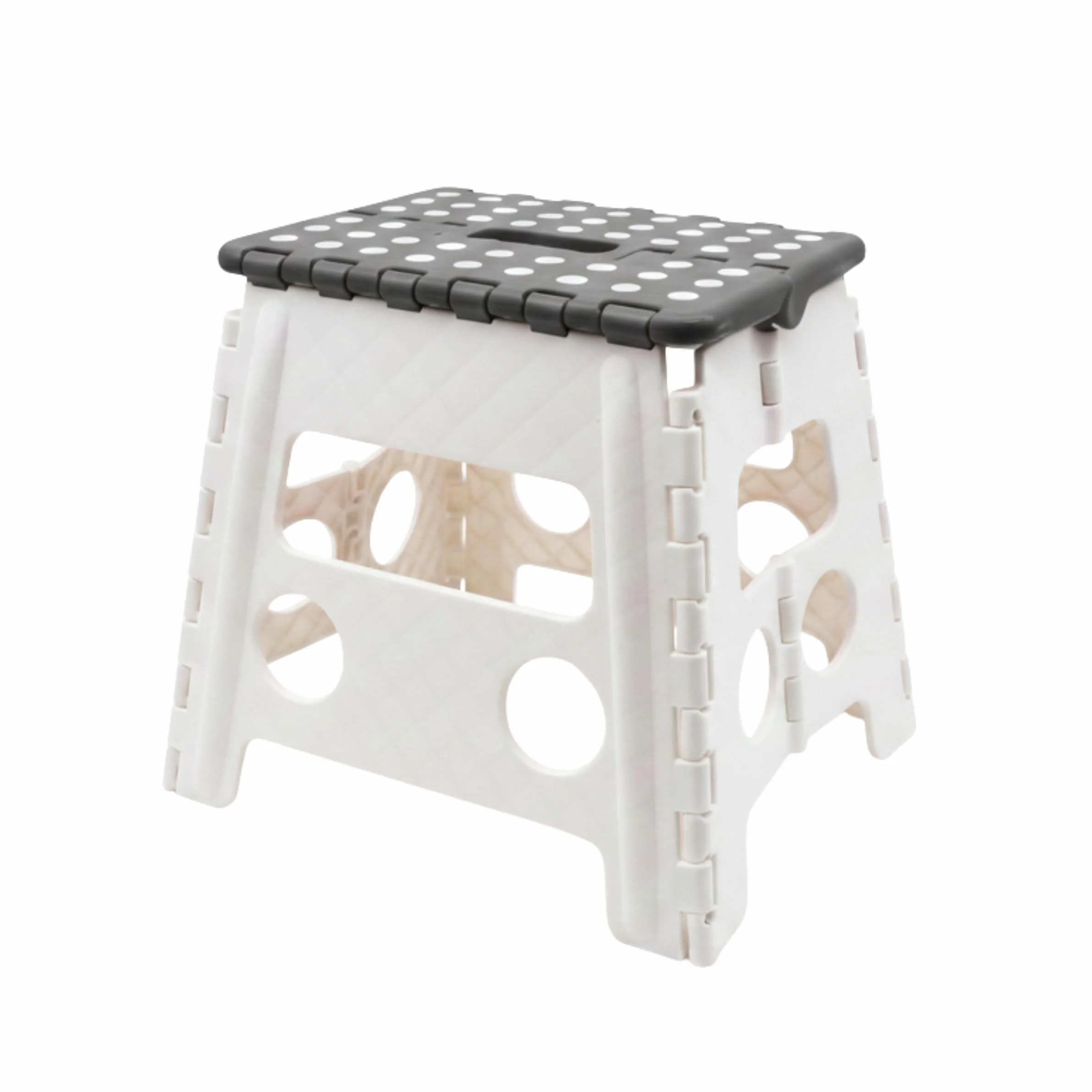 Taburete Plegable Multiusos Portátil | Plástico Ultrarresistente | Soporta 120 kg, Blanco/Gris, Blanco/Rojo, Blanco/Azul, Negro/Gris (Blanco-con-Tapa-Gris, 32cm-29cm-22cm)
