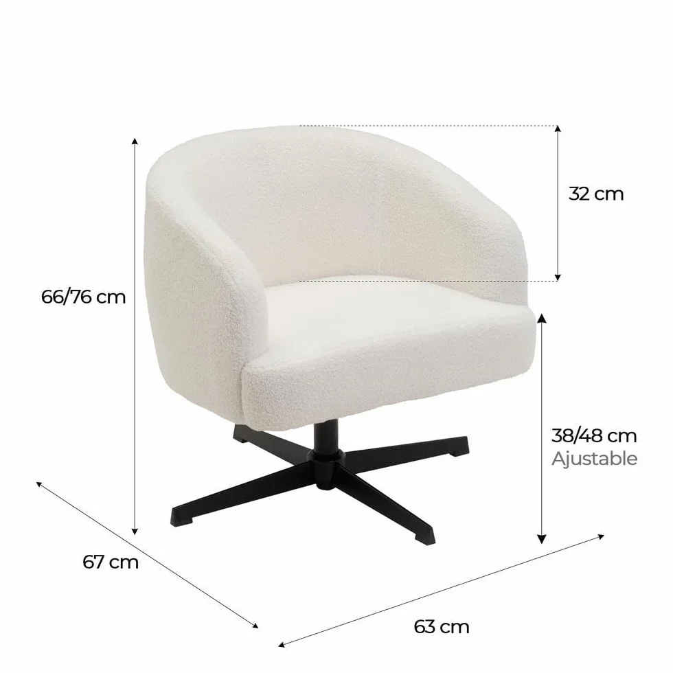 LOLAhome - Sillón Giratorio Regulable en Altura tapizado Borreguito Blanco para salón o Dormitorio. Diseño Redondo Moderno y ergonómico Que aporta Elegancia, Estabilidad y un Tacto Acogedor