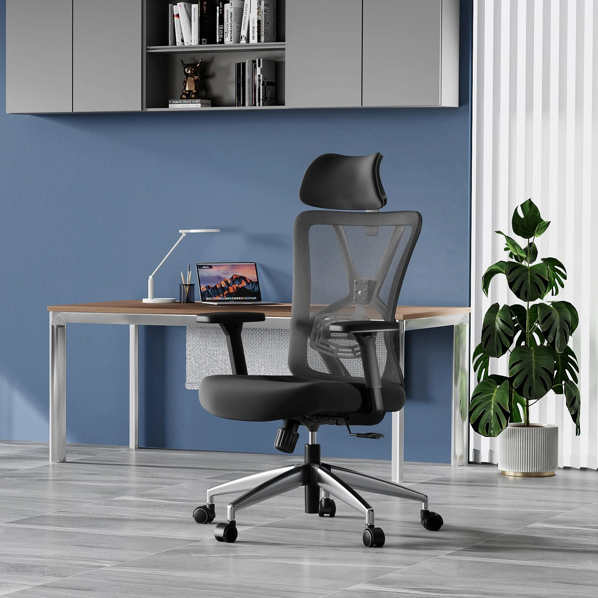 Ticova Silla de Oficina Ergonómica Respaldo Alto con Soporte Lumbar Ajustable Reposacabezas Reposabrazos 3D 130° Silla de Computadora Malla Mecedora