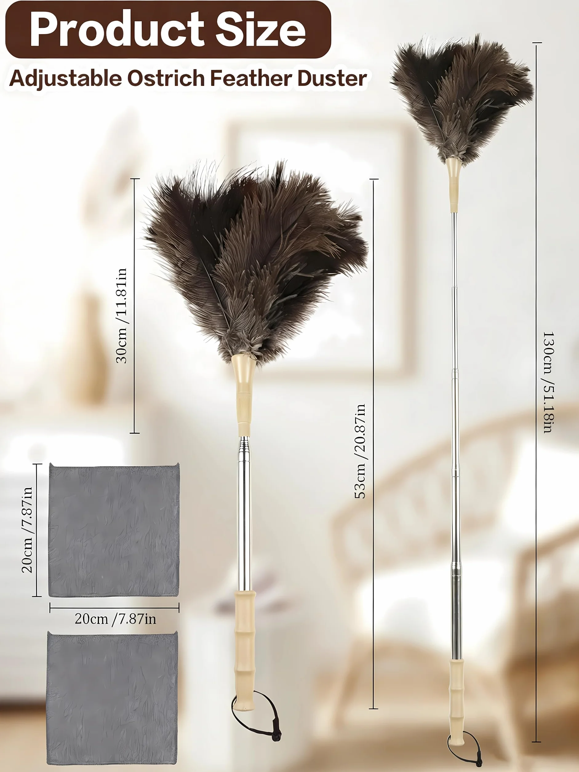 Plumero Atrapapolvo de Plumas de Avestruz Telescópico 130 cm Lavable