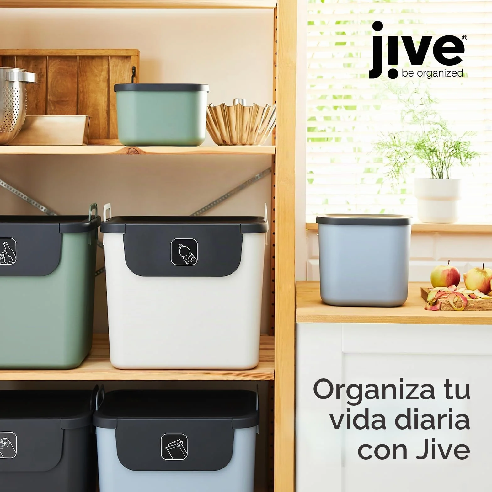 Jive juego de 3 cajas decorativas almacenamiento 5L plástico PP reciclado negro