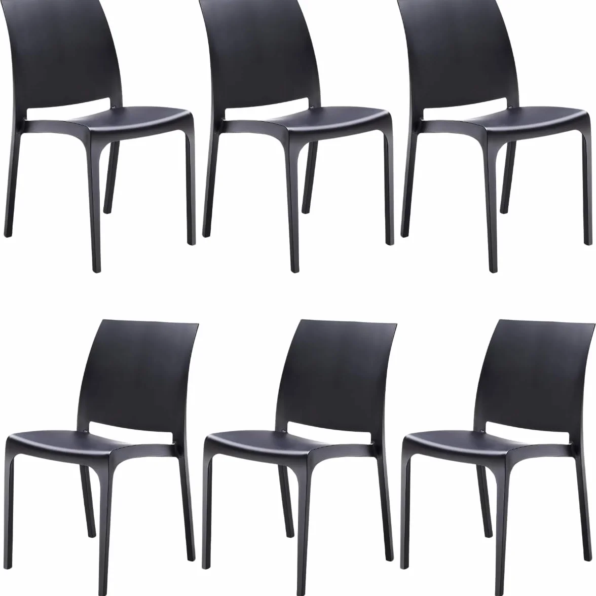 Tomaino - Silla de cocina de plástico, 6 sillas apilables de plástico con reposabrazos para exterior e interior, sillas para jardín, salón, balcón o bar, color negro