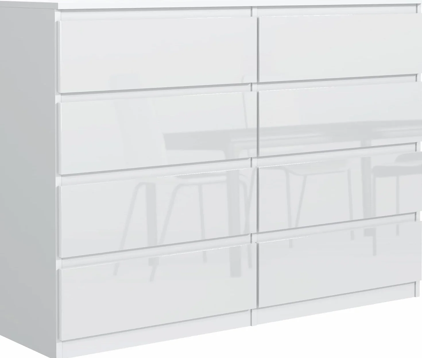meble masztalerz Comoda Dormitorio 8 Cajones 138,5 cm - Cajonera Armario Interior - Sinfonier Dormitorio Alto - Muebles para el Salón - Cómoda Moderna - Blanco con Frente Brillante 138,5x101,5x39 cm