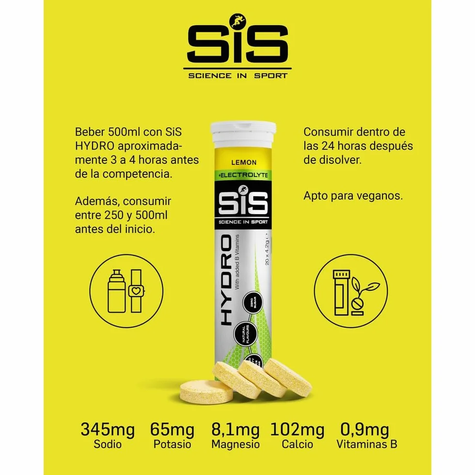 Science in Sport HYDRO comprimidos electrolitos 20 uds. citrón veganos efervescentes