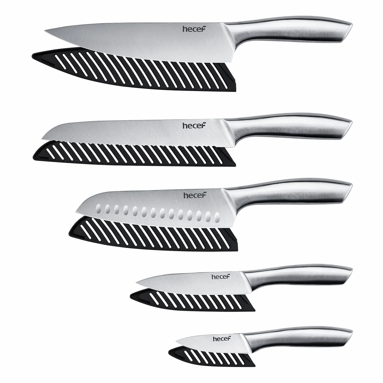 hecef 5 Piezas Juego de Cuchillos con Mango Hueco，Cuchillos de Acero Inoxidable Pulido Avanzado, Juego de Cuchillos de Chef Profesional, Cuchillos de Cocina con Hoja Afilada