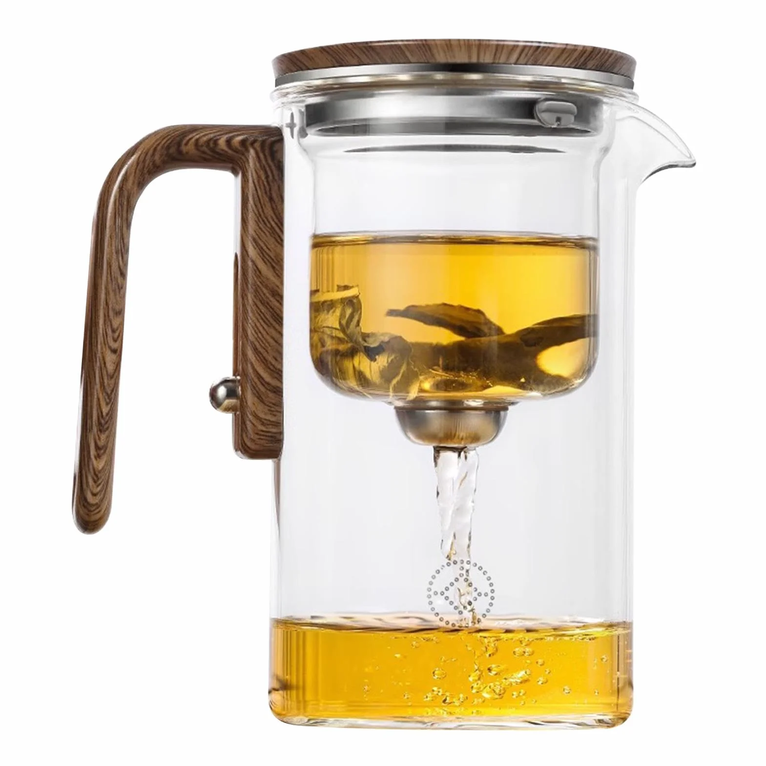 de vidrio, infusor de té de vidrio con infusor | Jarra transparente resistente al calor con mango de madera | Hervidor de té a prueba de fugas para apartamento, lugar de trabajo