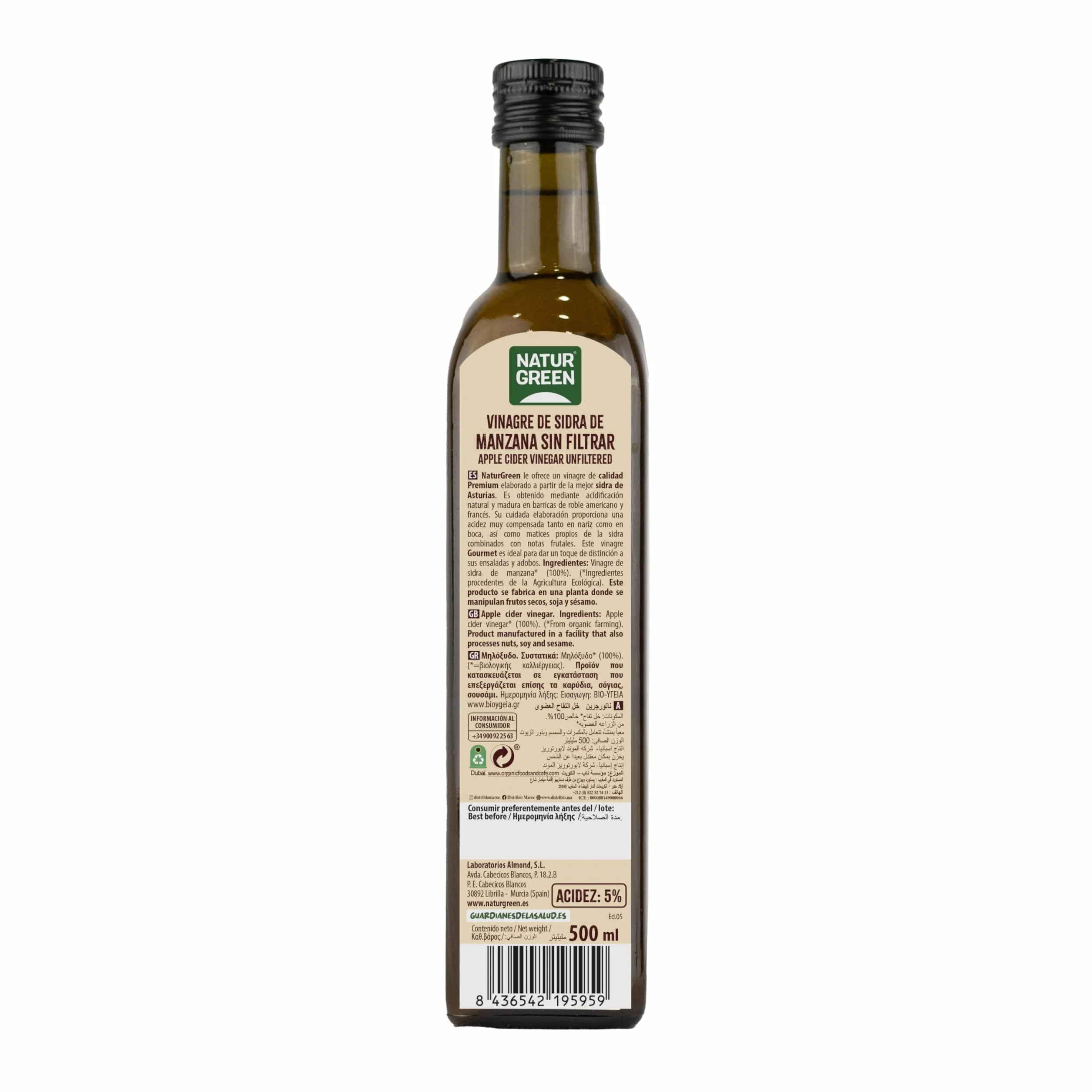 NaturGreen Vinagre de Sidra de Manzana Bio Sin Filtrar Ecológico 6% 500 ml