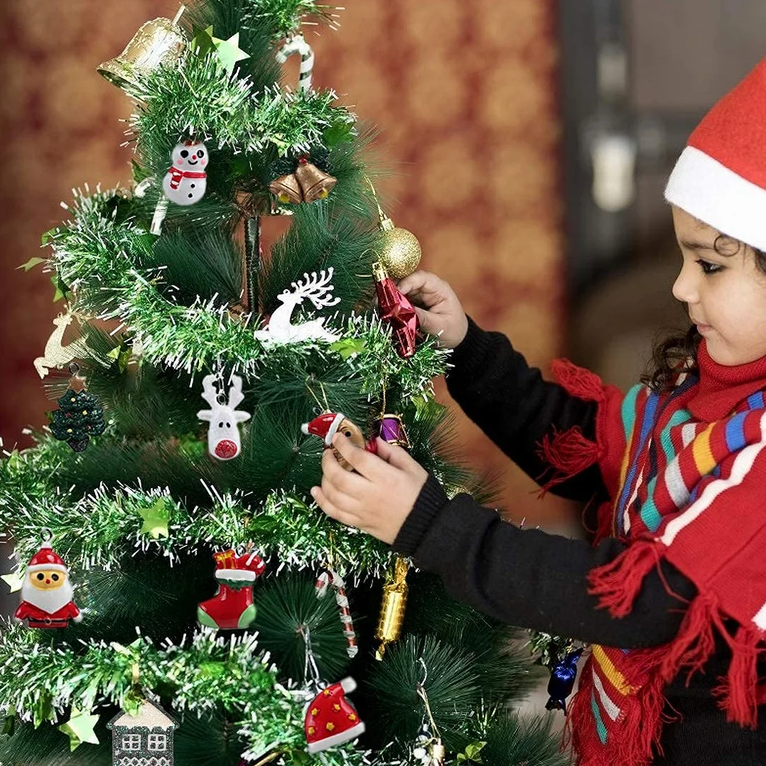 24 Piezas Mini Adornos Navideños Resina Papá Noel Árbol Navidad Muñeco Nieve Reno Colgantes Decoración