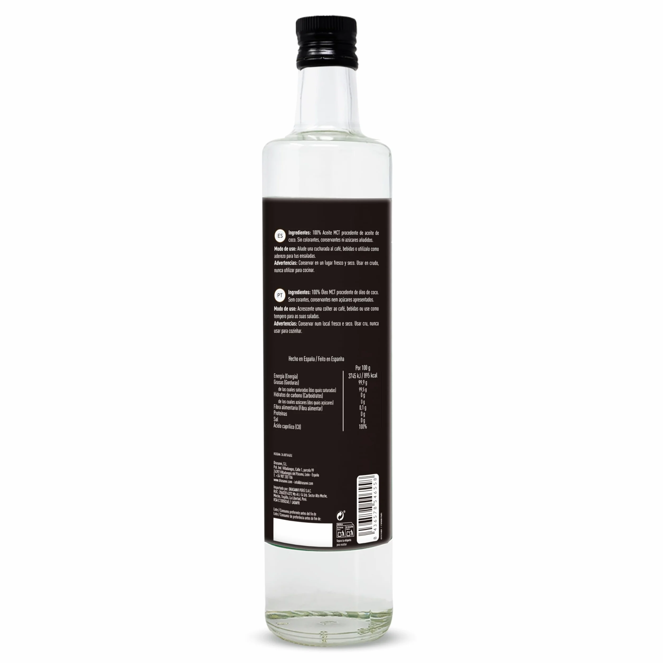 DRASANVI Aceite MCT Coco C8 PURO 100% Ácido Caprílico