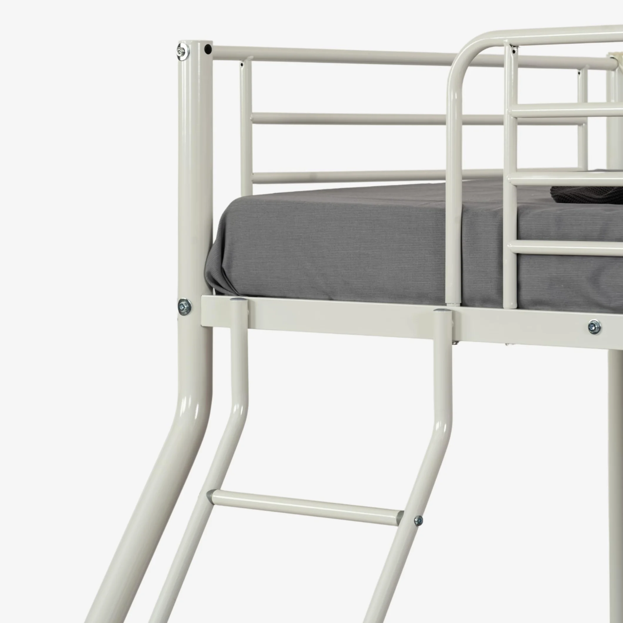 MEUBLE Cosy Litera 3 Personas Marco de Camas Infantil 90 & 140x190cm de Metal con Somier Barandilla y Escalera Estructura Tubular para Niño Dormitorio Casa, Blanco