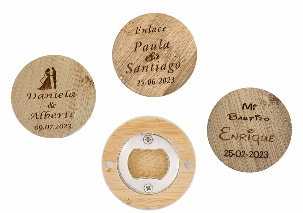 Regalo Grabado - 50 Abridores Personalizados de Madera de Bambú | Abrebotellas Magnetico | Abrebotellas con Grabado Láser Único para Bodas, Comuniones, Bautizos | Unidades (50)