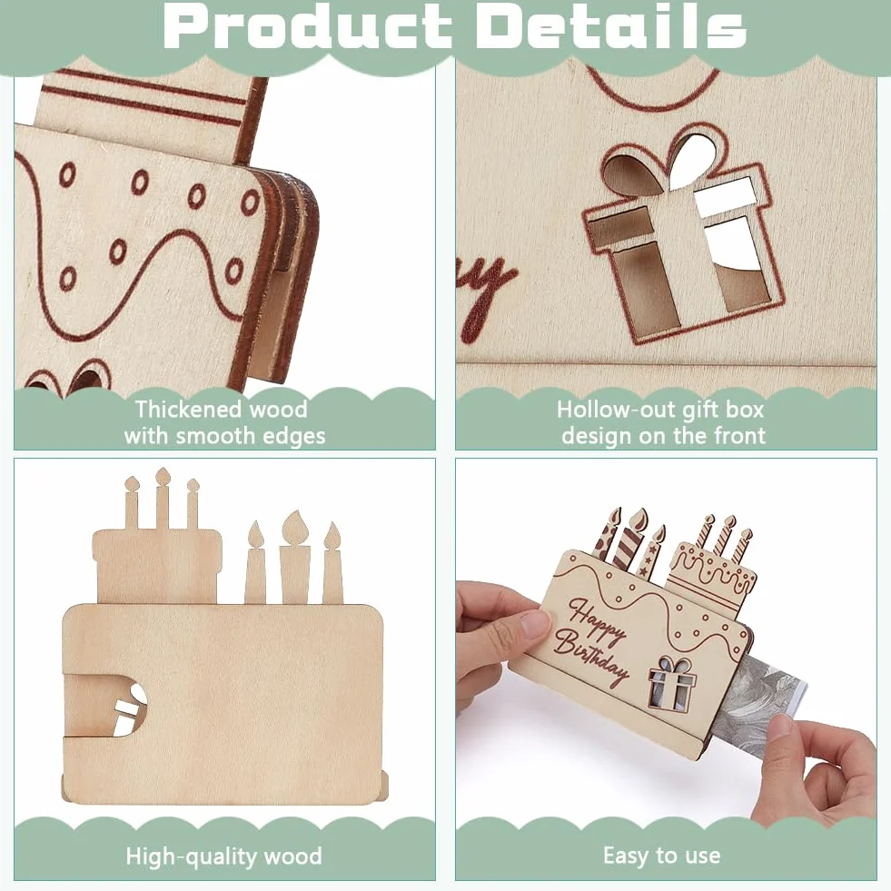 FINGERINSPIRE 2 soportes de madera para dinero, regalo de feliz cumpleaños, regalo de dinero, almendra blanqueada, soporte para dinero en efectivo, idea de regalo original de madera para cumpleaños,