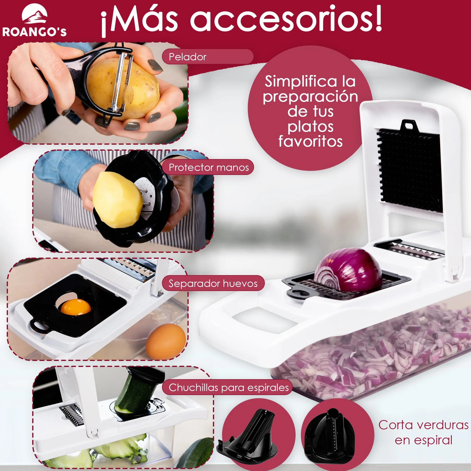 Multifuncional Cortador de Verdura Manual 23 en 1, Mandolina de Cocina Profesional, Picador de Verduras y Patata, Espiralizador, Rallador Cebolla, Cuchillas de Acero Inoxidable, Utensilios de Cocina.