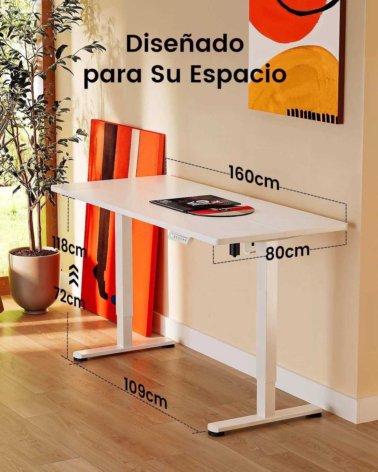 ErGear Escritorio Elevable Eléctrico 160x80 cm Blanco con Panel Inteligente de 4 Memorias