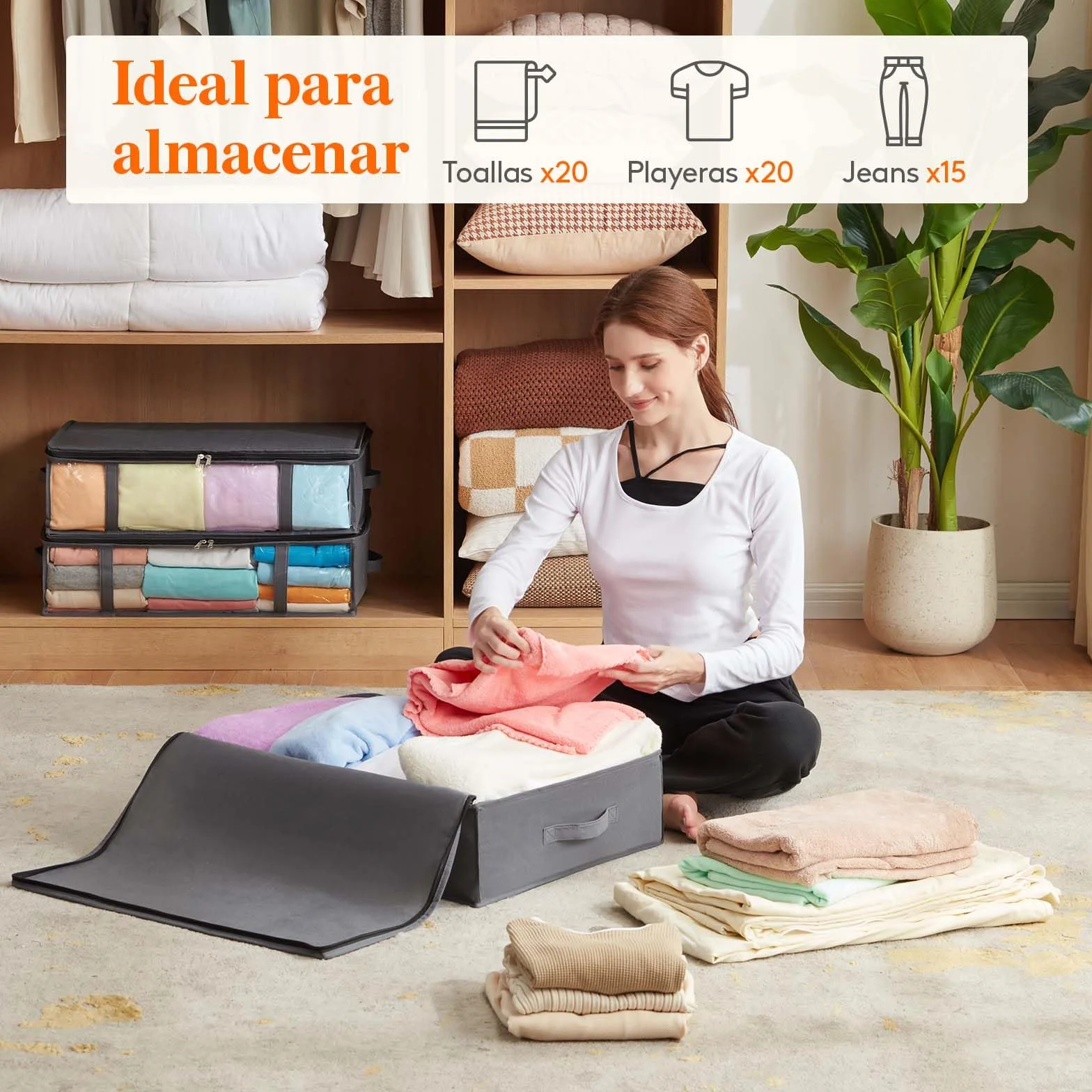Lifewit Bolsas de Almacenaje Debajo de la Cama con Ventana, 40 L, 3 Piezas, Gris