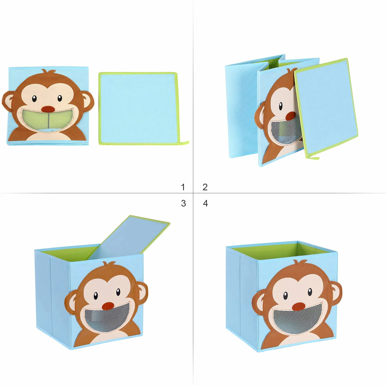 SONGMICS Juego de 3 Cajas de Almacenamiento, Cajas de Juguetes, Cubos plegables,para Salón, Habitación Infantil, 27 x 27 x 27 cm, Colorido RFB01KU