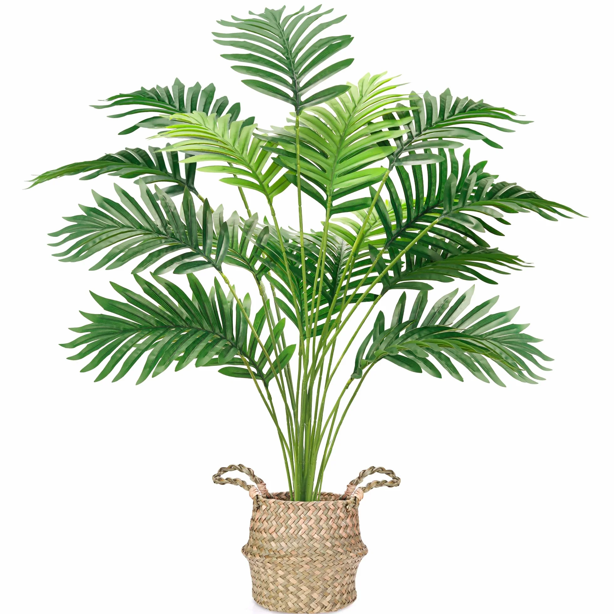 Der Rose Palmera falsa de 28 pulgadas, planta artificial en maceta alta con cesta tejida, decoración para interiores y exteriores