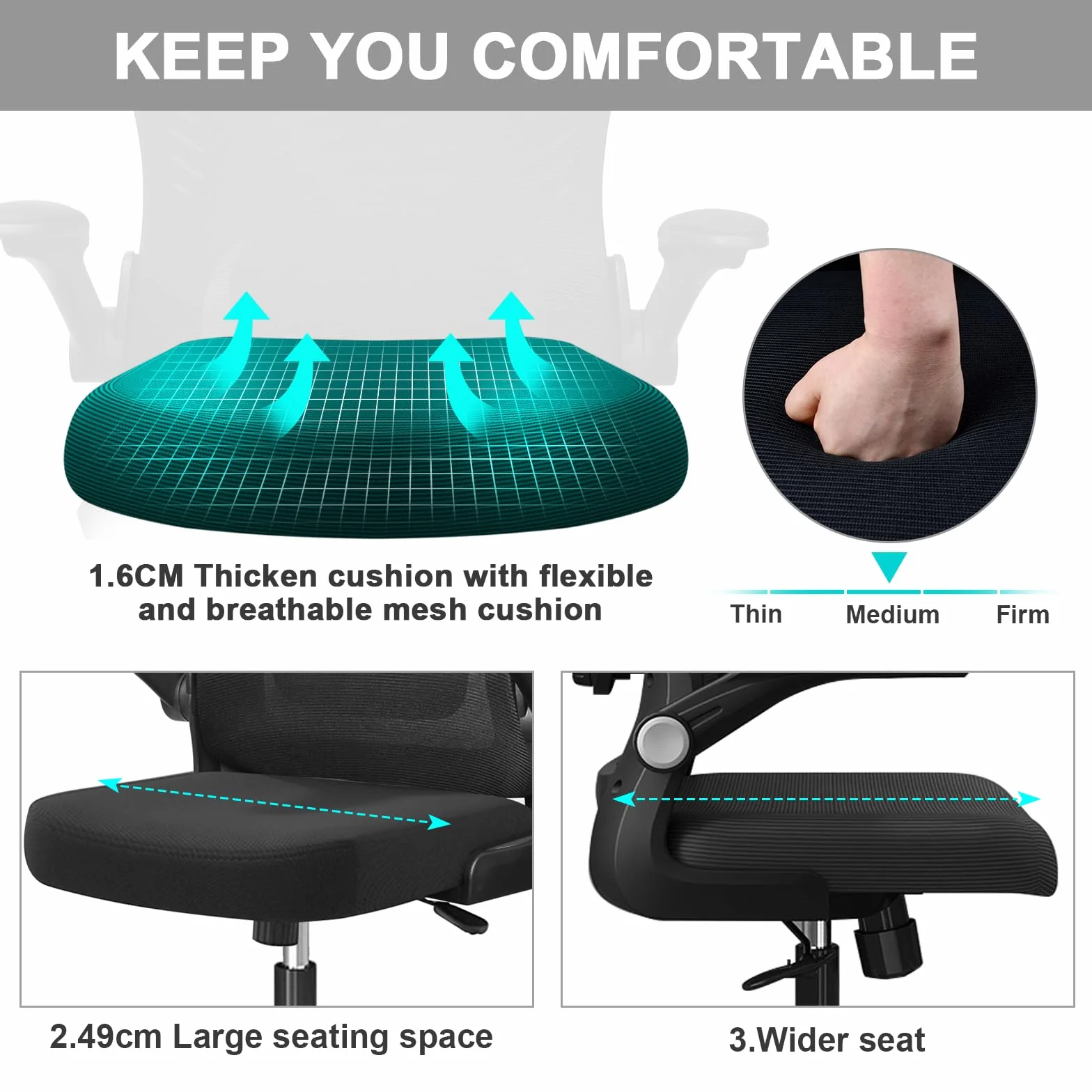LEVIPE Silla de Oficina Ergonómica con Soporte Lumbar, Reposabrazos y Reposacabezas Ajustable, Respaldo Alto Giratoria