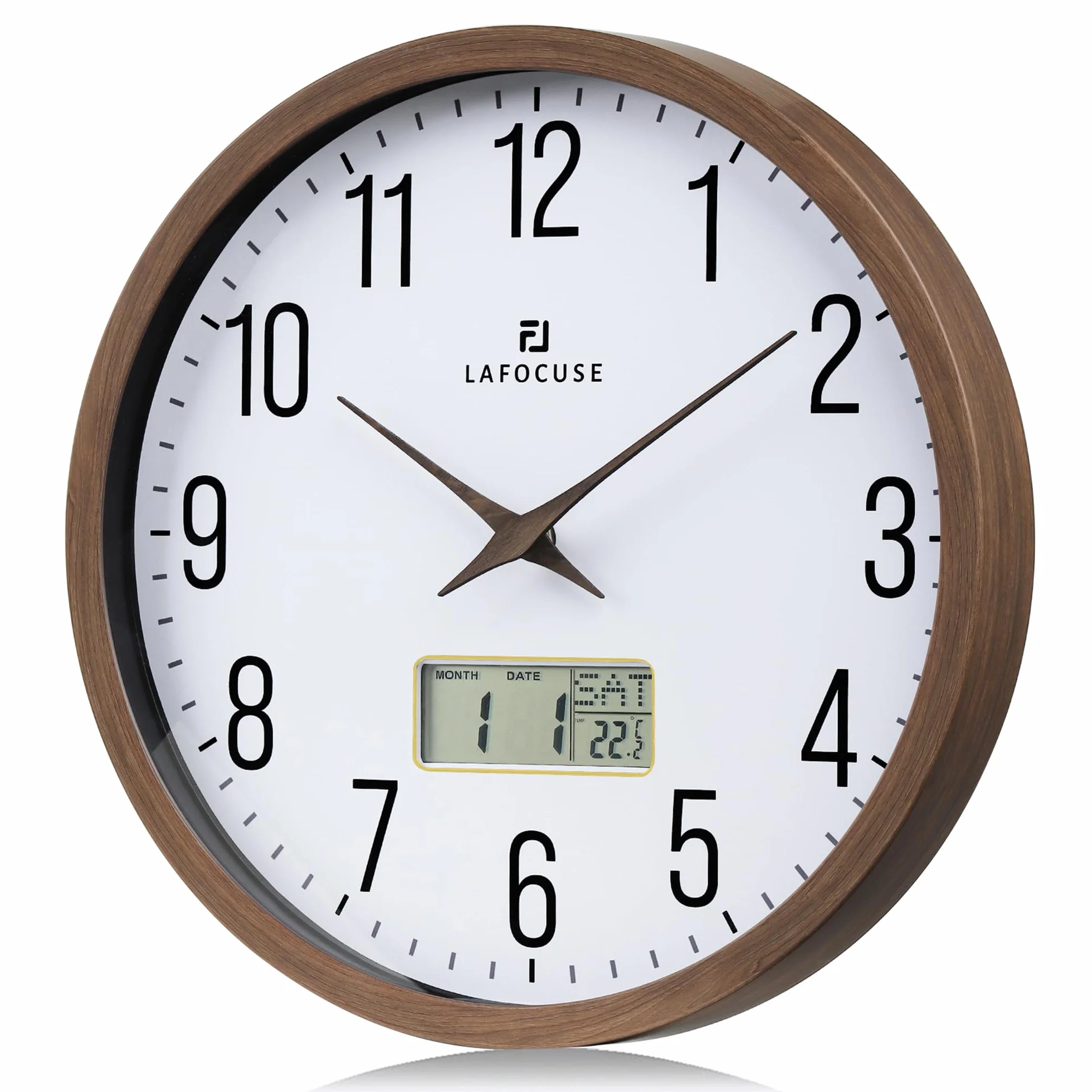 Reloj de Pared Calendario con Fecha y Termometro LCD, Silencioso Marrón Vintage 30cm