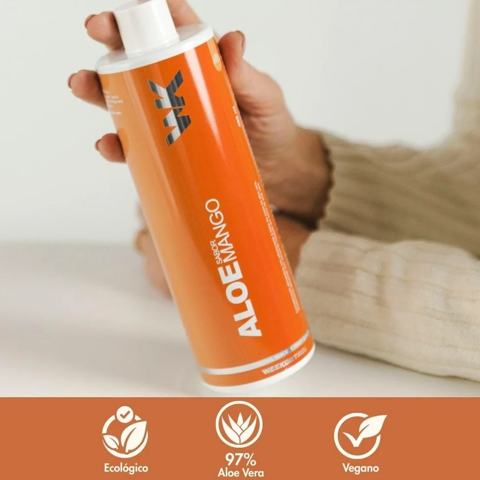 Weekontrol Aloe Vera Puro 99% Zumo sin Azúcares Añadidos Sabor Mango y Mandarina Bebida Digestiva e Hidratante 480ml